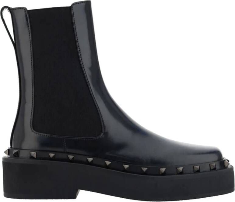 Valentino Garavani Zwarte leren Chelsea-laarzen met metalen studs Black Dames