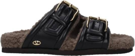 Valentino Garavani Zwarte leren gesp slippers