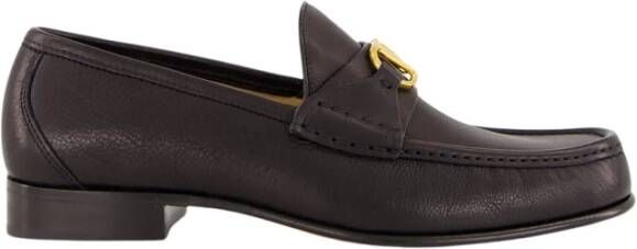 Valentino Garavani Zwarte leren loafers met messing logo