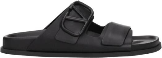 Valentino Garavani Zwarte leren logo slipper open teen