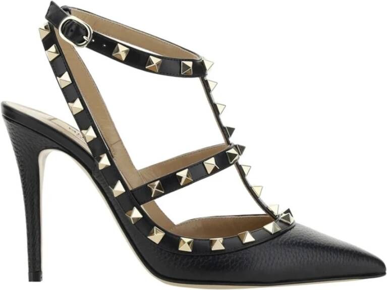 Valentino Garavani Zwarte Leren Pumps met Puntige Neus Black Dames
