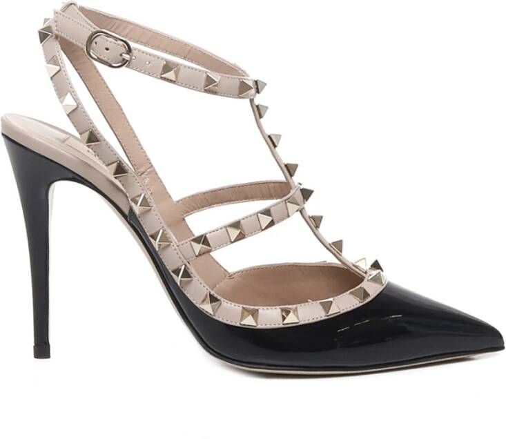 Valentino Garavani Zwarte Leren Rockstud Hakken Black Dames