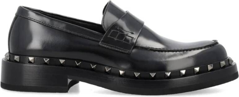 Valentino Garavani Zwarte Leren Rockstud Sandalen Black
