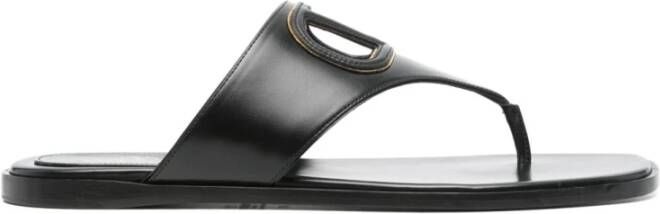 Valentino Garavani Zwarte leren sandalen met vierkante open achterkant