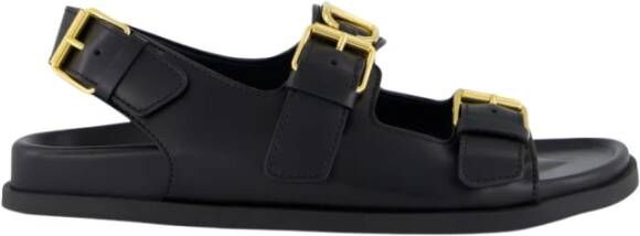 Valentino Garavani Zwarte Leren Sandalen met VLogo-Gespen