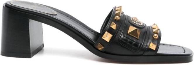 Valentino Garavani Zwarte Leren Sandalen Middelhoge Hak
