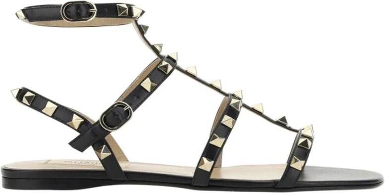 Valentino Garavani Zwarte Leren Sandalen Ss22 Black Dames