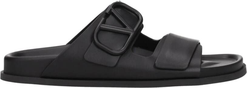 Valentino Garavani Zwarte leren slippers sandalen