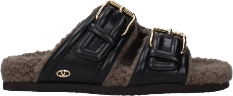 Valentino Garavani Zwarte Leren Slippers Sandalen