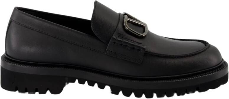 Valentino Garavani Leren Loafers met VLogo Plaque Black Heren