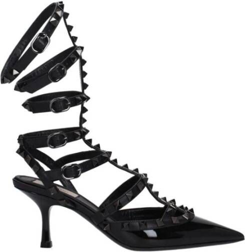 Valentino Garavani Zwarte Patentleren Studs Midhak Sandalen