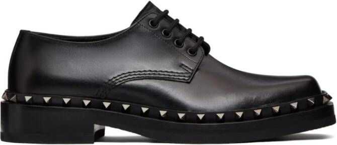 Valentino Garavani Zwarte Rockstud Leren Derby Schoenen Black Heren