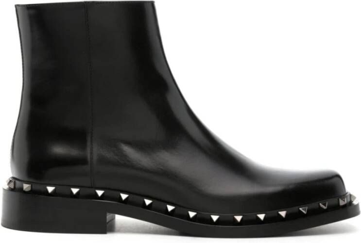 Valentino Garavani Zwarte Rockstud Leren Laarzen Black Heren