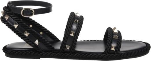 Valentino Garavani Zwarte Rockstud Platte Sandalen