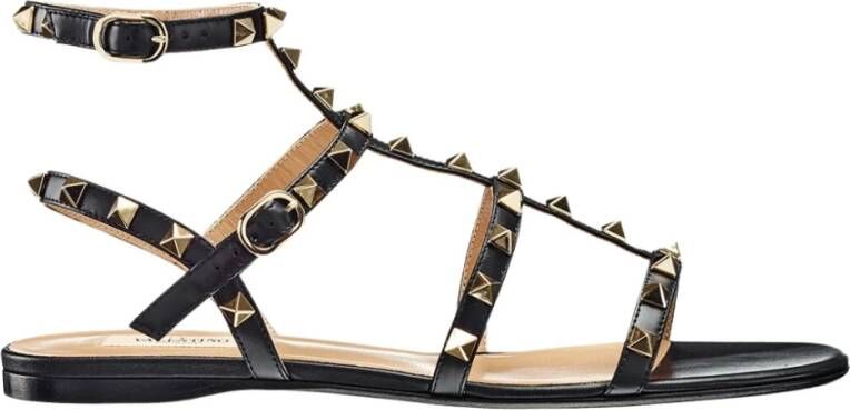 Valentino Garavani Zwarte Studded Platte Sandalen Black Dames