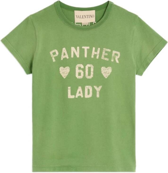 Valentino Groene Crew Neck Slogan Print T-shirts