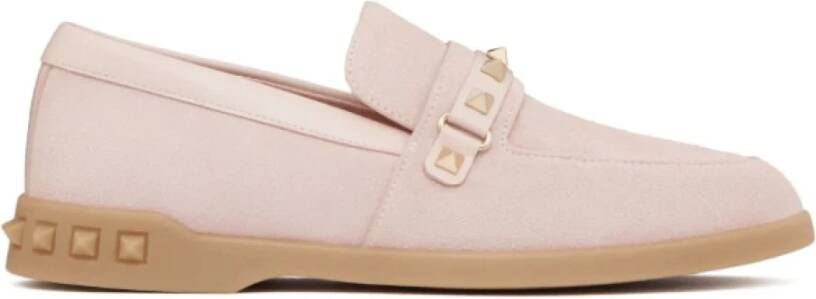 Valentino Roze Suède Loafers met Rockstud Details Pink Dames