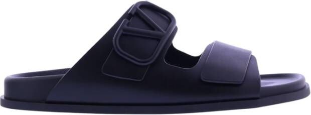 Valentino Garavani Zwarte Leren Sliders met VLogo Zwart Heren