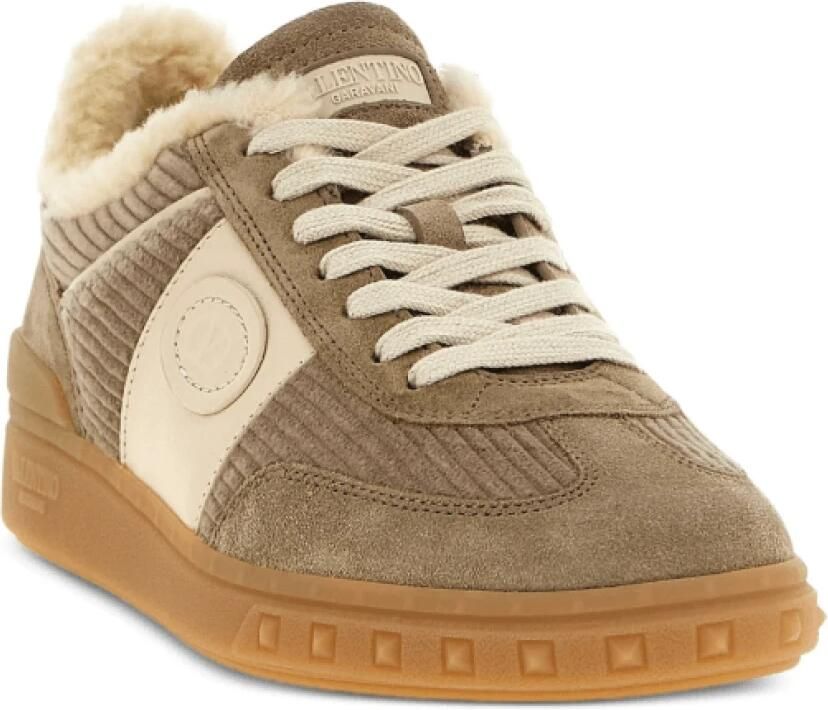 Valentino Beige Ribfluwelen Sneakers met Vlogo Signature