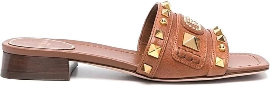 Valentino Garavani Bruine Leren Sandalen Lage Hak Brown Dames