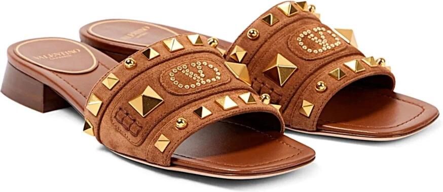 Valentino Garavani Bruine Leren Sandalen Lage Hak Brown Dames - Foto 2