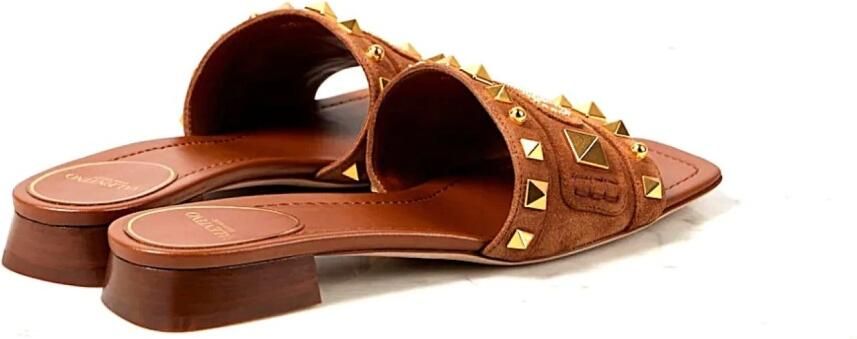 Valentino Garavani Bruine Leren Sandalen Lage Hak Brown Dames - Foto 3