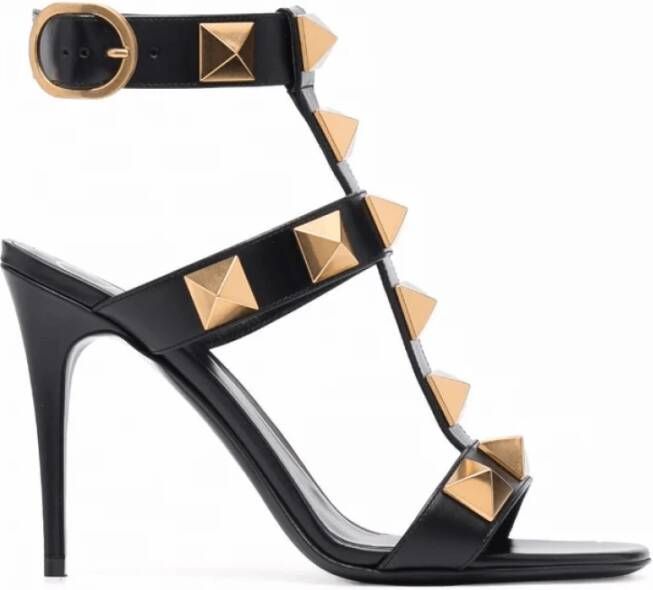 Valentino Zwarte Romeinse Stud Leren Sandalen Black Dames