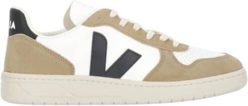 Veja Witte leren herensneakers met bruine suède inzetstukken Wit Heren - Foto 14