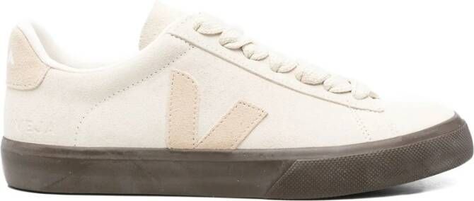 Veja Beige Veterschoen met Logo Panelen
