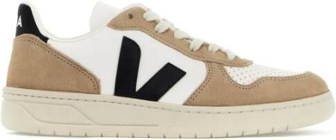 Veja Witte leren herensneakers met bruine suède inzetstukken Wit Heren