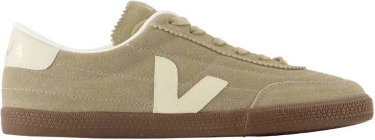 Veja Khaki Leren Sneakers met Suède Details