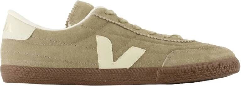 Veja Khaki Leren Sneakers met Suède Details