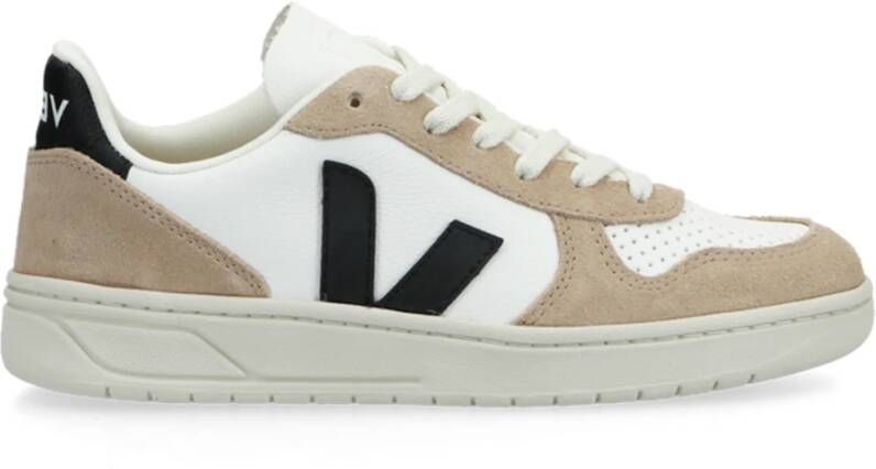 Veja Witte leren herensneakers met bruine suède inzetstukken Wit - Foto 4