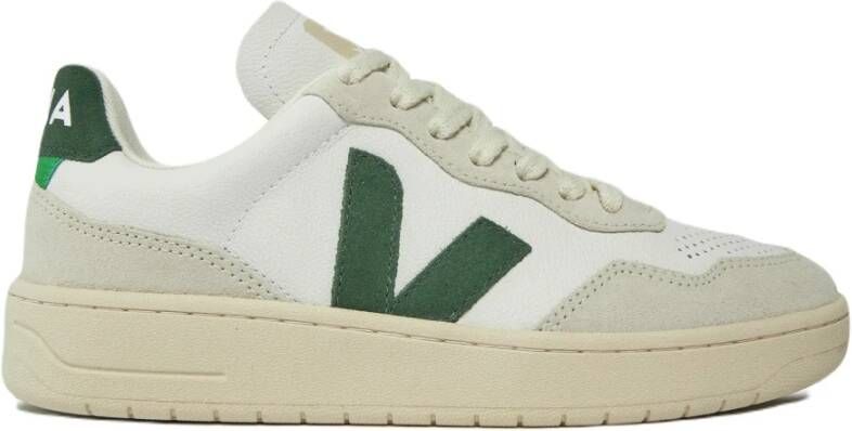 Veja V-90 Wit Groen Leren Sneakers White