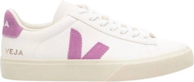 Veja Witte Leren Sneakers Ronde Neus Logo White Dames