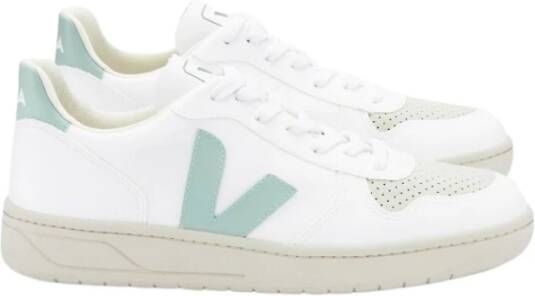 Veja Witte Vetersneakers met Blauwe V-Patch Wit Dames