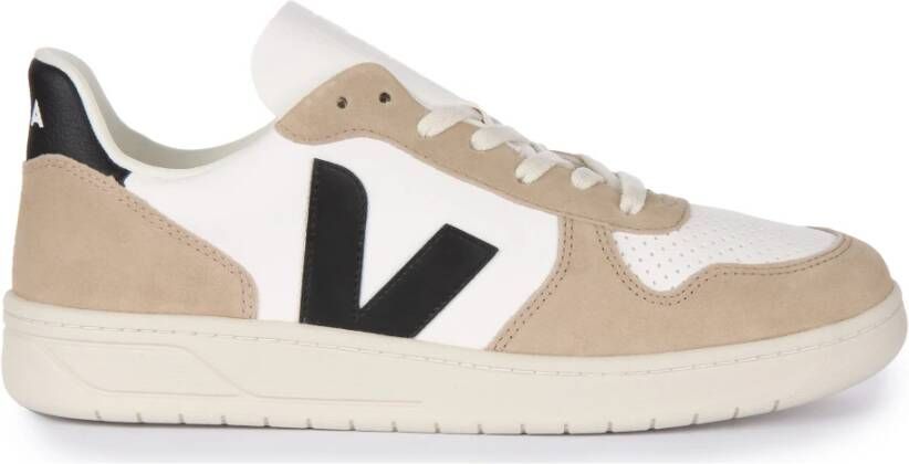 Veja Witte leren herensneakers met bruine suède inzetstukken Wit Heren - Foto 5