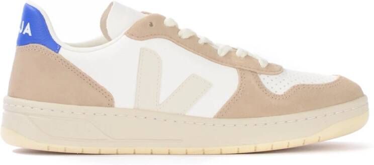 Veja V-10 Leren Sneaker Wit Beige Blauw Multicolor Heren