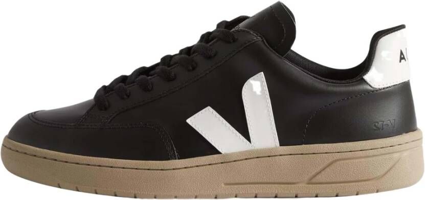 Veja V-12 Leren Sneakers Zwart Wit Black Heren