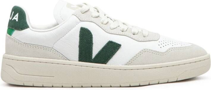 Veja V-90 Wit Groen Leren Sneakers White