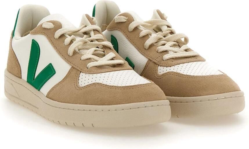 Veja Witte Leren Sneakers met Beige Suède Inzetstukken White