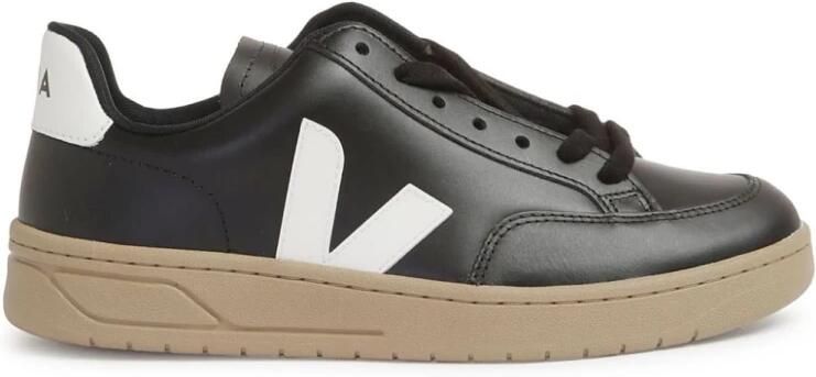 Veja V-12 Leren Sneakers Zwart Wit Black