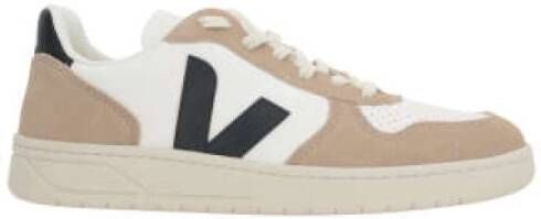 Veja Witte leren herensneakers met bruine suède inzetstukken Wit Heren - Foto 15