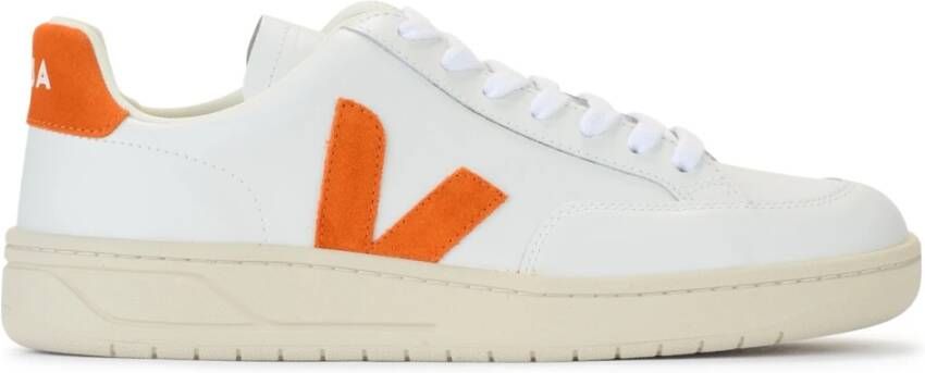 Veja Witte en Oranje Leren Sneaker V-12 White Heren