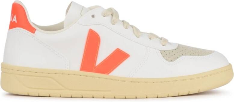 Veja Witte en Oranje Vegan Leren Sneaker White Heren