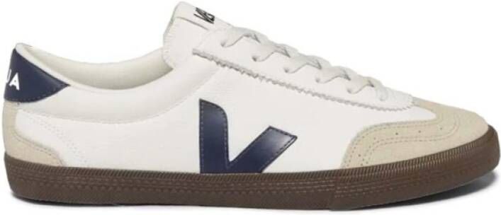 Veja Witte Leren Sneakers met Donkerblauwe Details White Dames