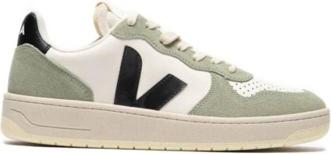 Veja Witte sneakers met lichtgroen suède Multicolor Heren
