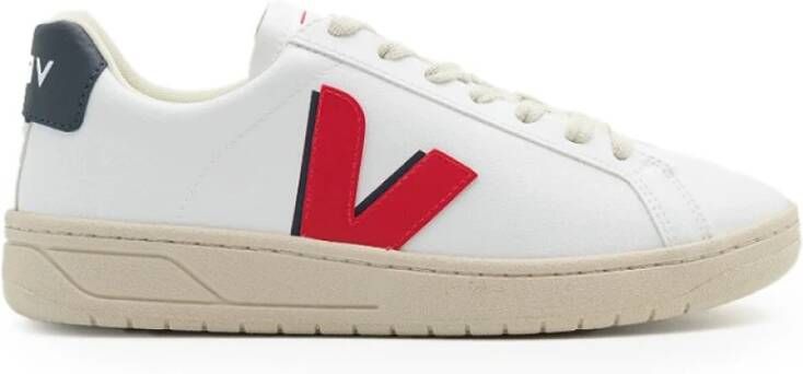 Veja Witte Sneakers met Rode V en Marineblauwe Hiel White