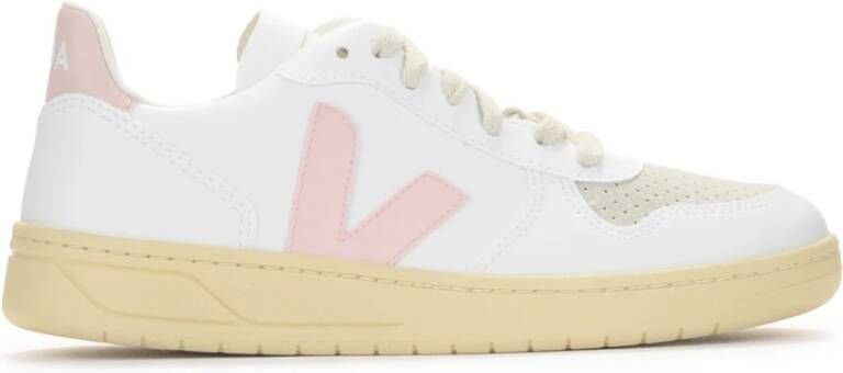 Veja Witte vegan leren sneaker met roze rubberen logo White Dames