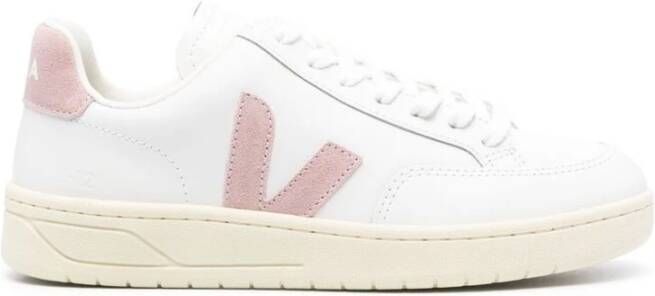 Veja Witte Roze Sneakers met Glad Kalfsleer en Suède Panelen White Dames